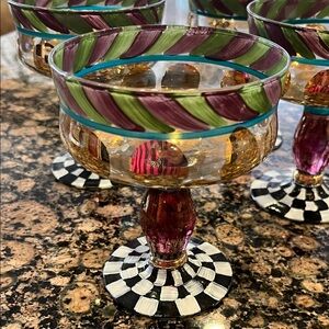 VTG MacKenzie Childs Circus Collection Hand-Painted Coupe Glasses.